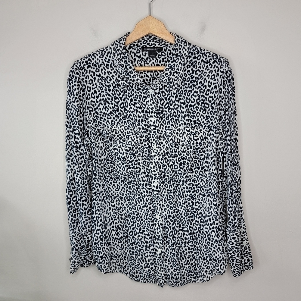 Something Navy | Leopard Print Button Up Shirt Si… - image 2